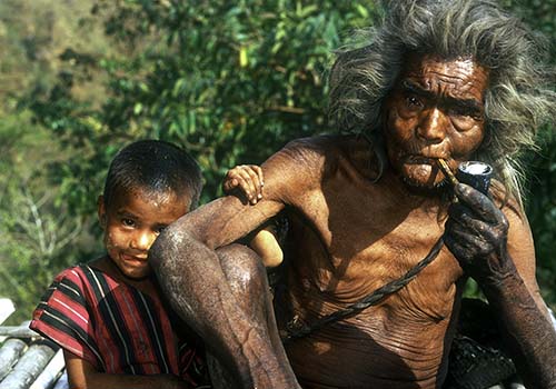 Grandfather, Chief and Grandson in Chin Province, Myanmar (Burma)